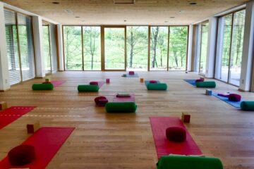 Yogamatten und Kissen im Yoga-Raum