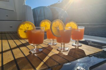 kleine orangene Cocktails mit Zitrone